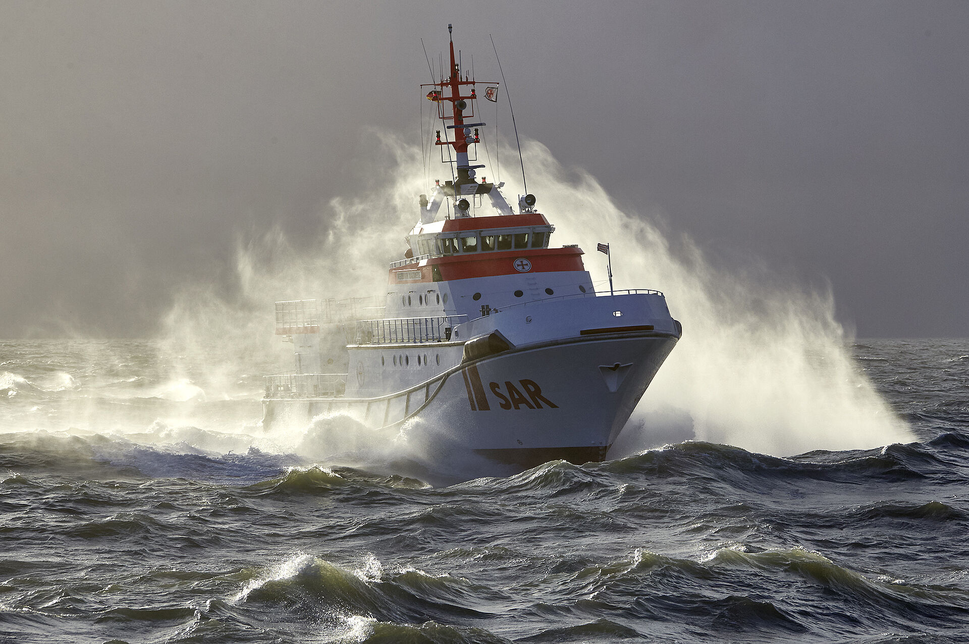 Rescue vessel in stormy seas