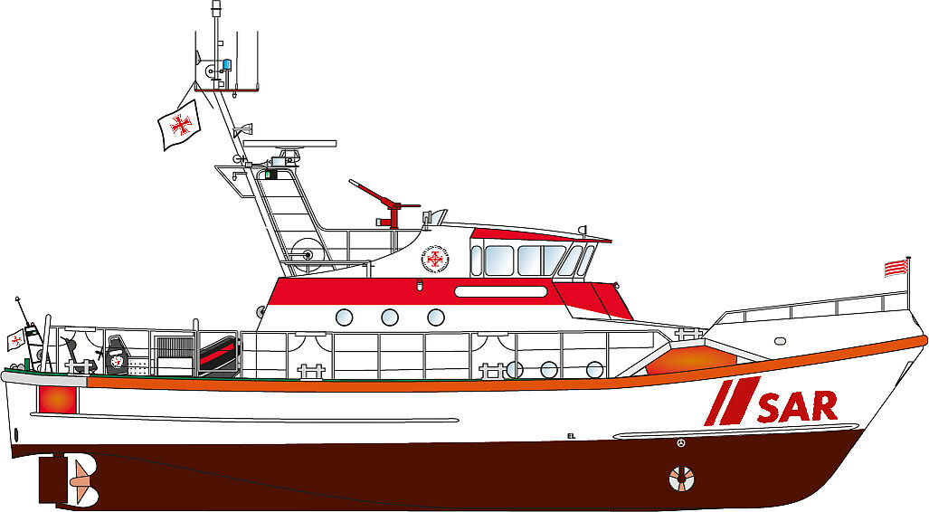 Illustration eines Seenotkreuzers der 20-M-Klasse