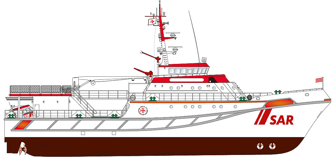 Illustration eines Seenotrettungskreuzers der 46-m-Klasse