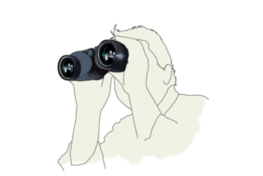 Illustration eines Mannes, der durch ein Fernglas blickt