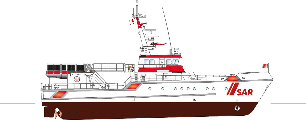 Illustration eines Seenotrettungskreuzers der 36,5-m-Klasse