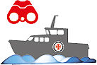 Illustration von Seenotrettungsboot und Fernglas