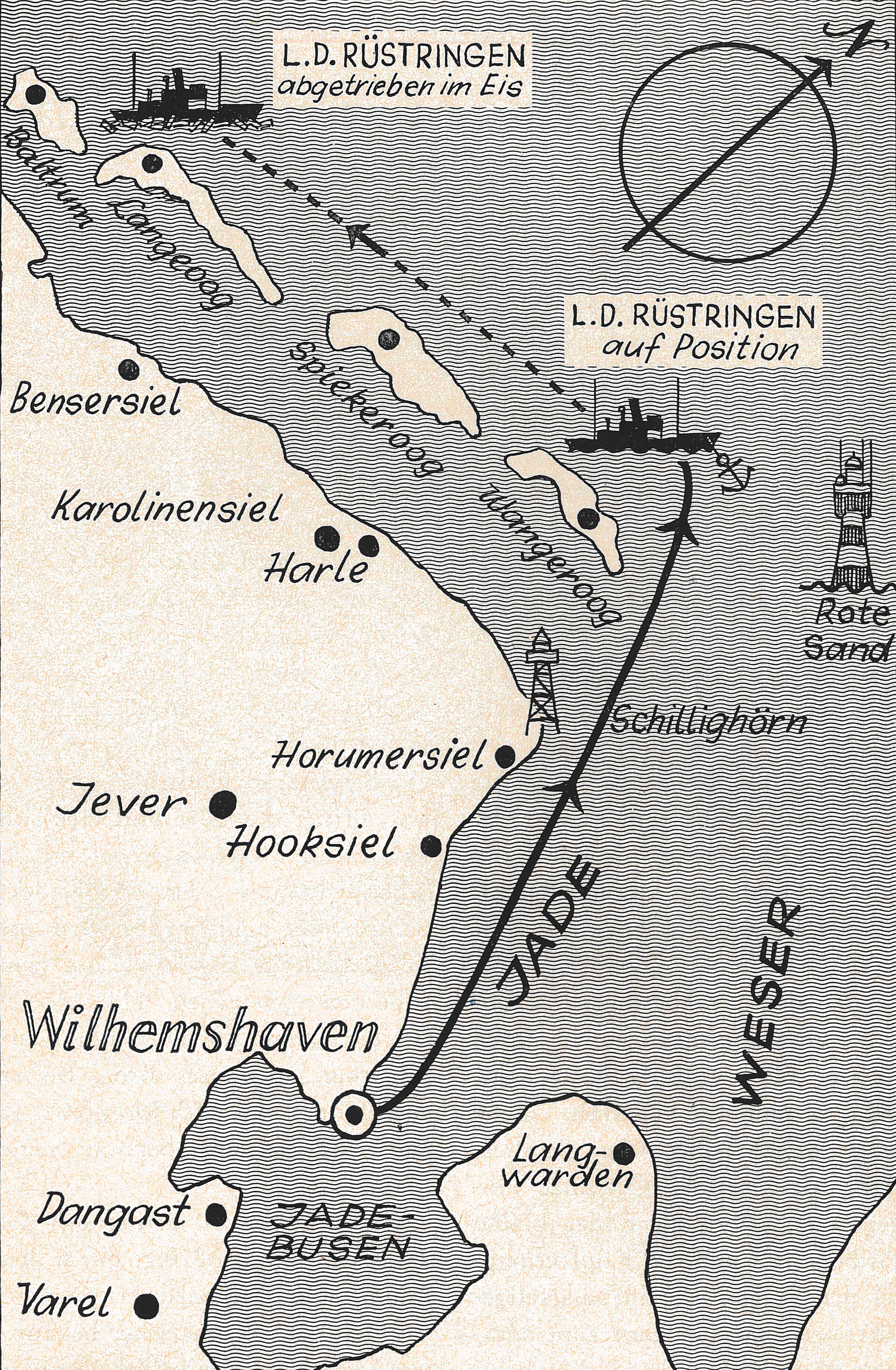 Karte Lotsendampfer Rüstringen treibt ab vor Langeoog