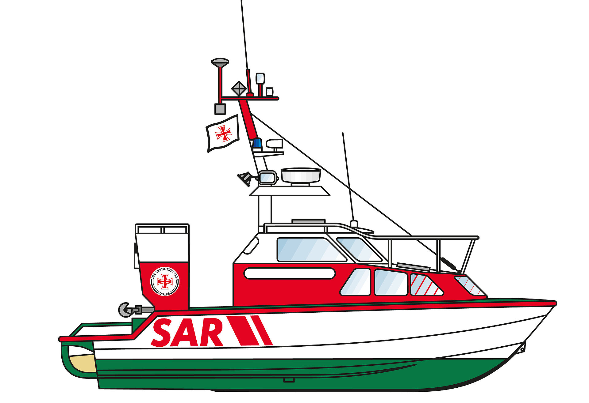 Abbildung eines 7-Meter-Seenotrettungsbootes ohne Wasserlinie