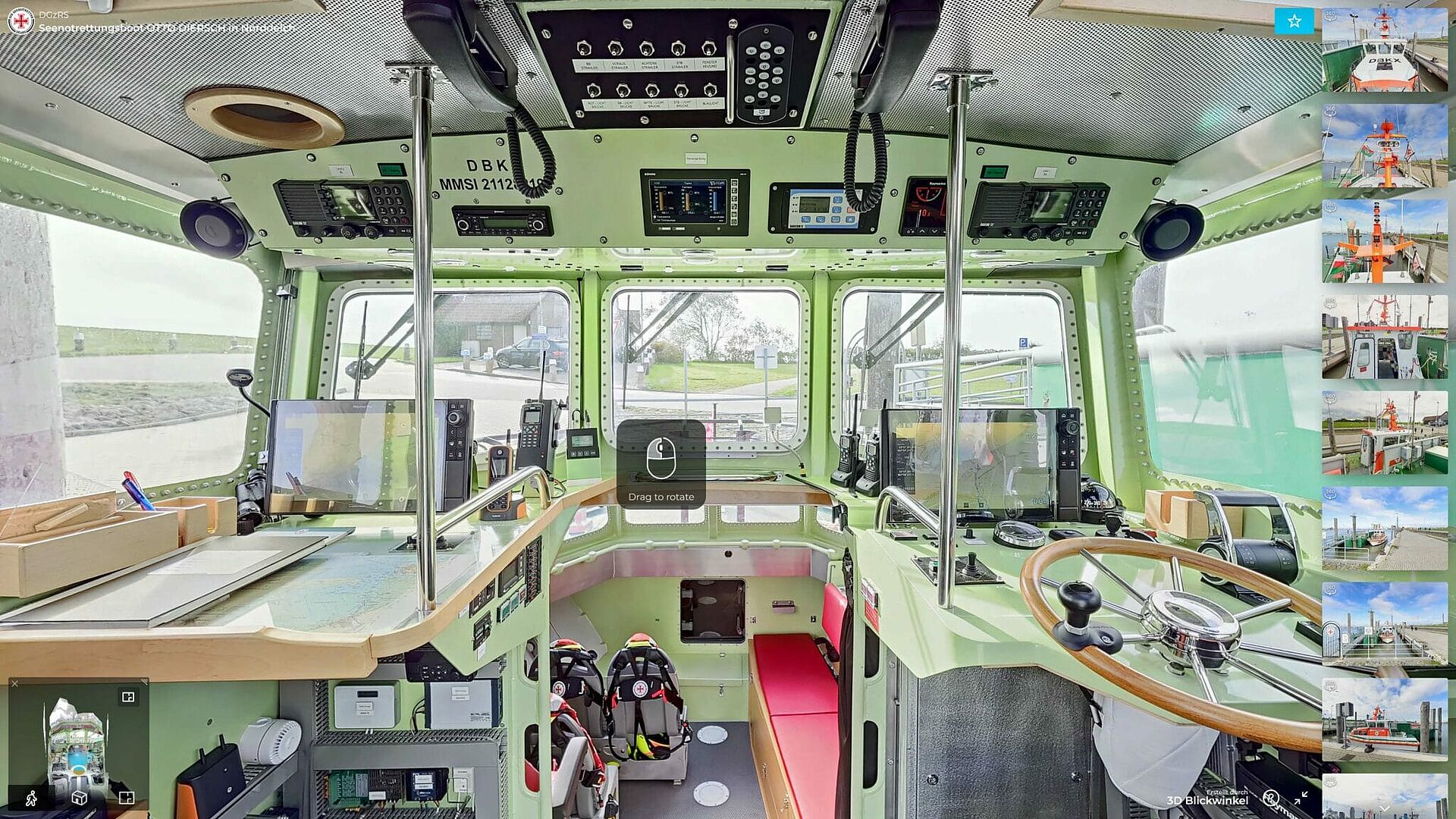 3D Ansicht der Kommandobrücke eines Seenotrettungsbootes