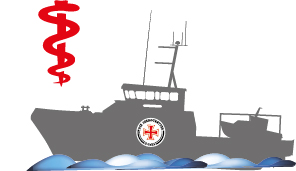 Illustration eines Seenotretterkreuzers für den Krankentransport